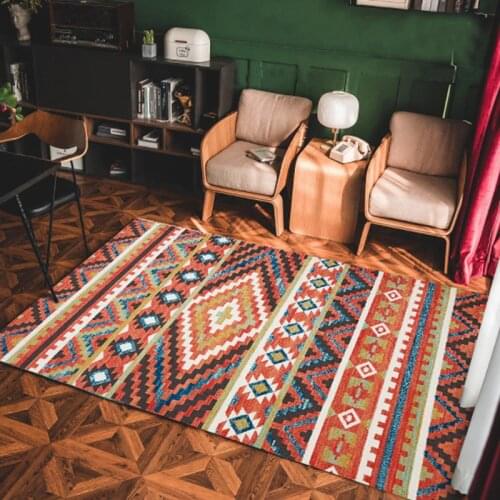 BALLE Bohemian Carpet Sofa Rug Hand Woven Cotton Linen Carpet Rug Bedside Rug Geometric Floor Mat Living Room Bedroom Carpet
