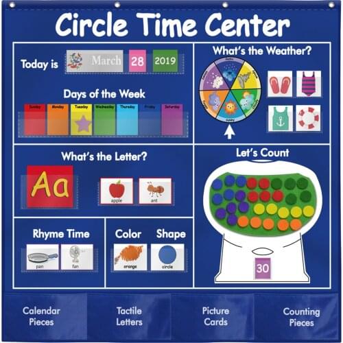Circle Learning Time Center Pocket Chart Calendar Set Kids Educational Learning Toys for Kids Children