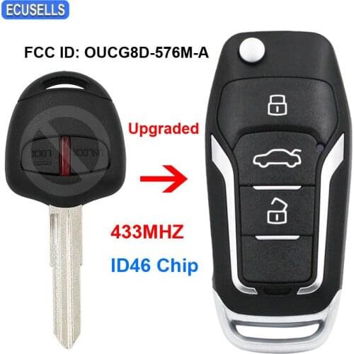 Upgraded Folding Flip Remote Car Key Fob 433MHz ID46 Chip for Mitsubishi Outlander 2006 - 2015 FCC ID: OUCG8D-576M-A