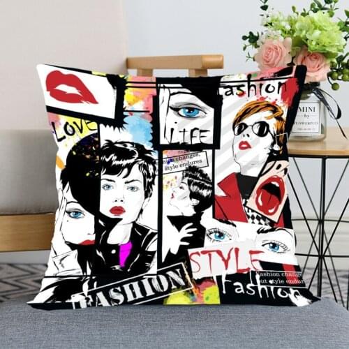 Fashion Girl Illustration Pillowcase Wedding Decorative Pillow Cover Custom Printed Soft Satin Fabric Pillow Cases Not Fade