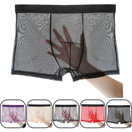 Mens Underwear Mens Ultra-thin Transparent Boxershorts Male Mesh Slips Homme Panties Boxer Shorts Comfortable Mens Underpants