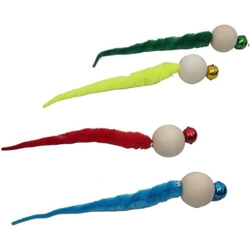Wiggly Balls Cat Bell Toys Cat Chewing Toys Wooden Beads Snake Tail Colorful Caterpillar Random Color Kitten Bite Pet Toys