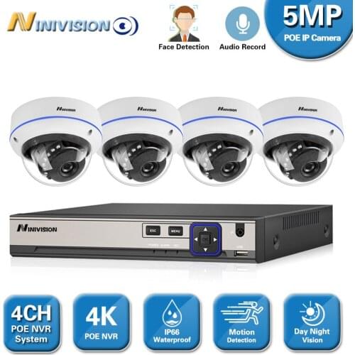 Face AI 4CH 4K POE Video Security System H.265+ NVR With 5MP Night Vision Audio IP Outdoor Waterproof Surveillance CCTV Camera