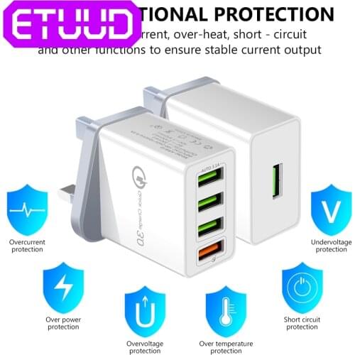 QC 3.0 USB Wall Chargerpower Fast Charging Charger Phone Adapter Portable Wall Mobile Phone Charger UK Plug For Tablet IPad