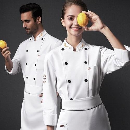 New Bakery Uniform Women And Men Kitchen Restaurant Cook Workwear Chef Uniform White Shirt Double Breasted Chef Jacket AS416