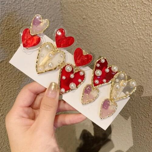 2020 Korean New Trendy Red Heart Simulated Pearl Transparent Acrylic Hair Clips Hairpins For Women Hair Accessories Hairpins