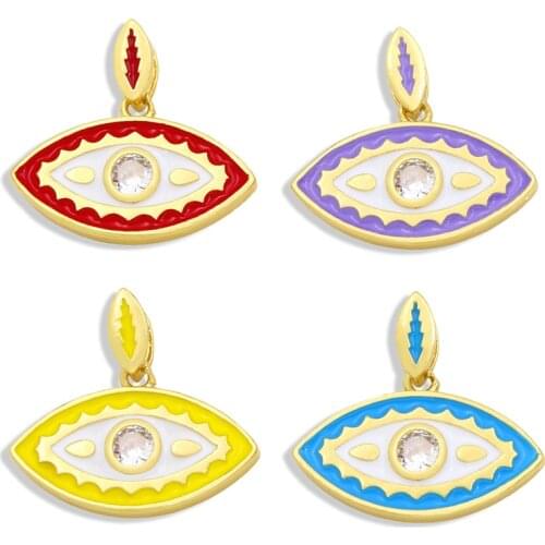 OCESRIO Brass Cubic Zirconia Enamel Pendant Evil Eye Pendants Jewellery Crafts Wholesale Jewelry Making Supplies Pdta376
