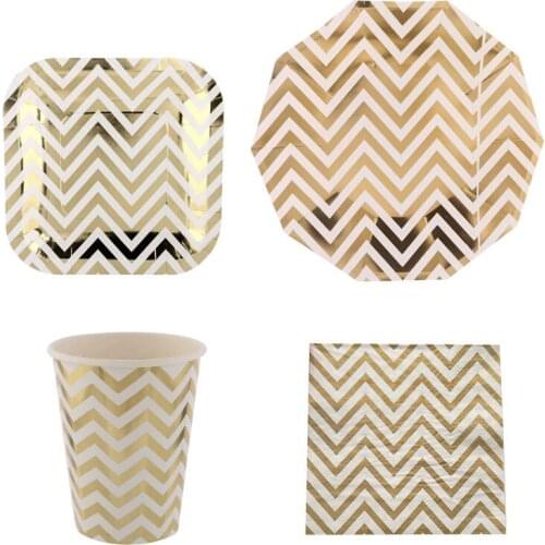 Foil Wave Disposable Party Tableware Wedding Christmas New Year Paper Plate Cups Straws Birthday Party Decor