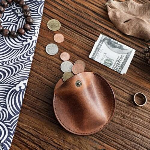 Vintage Handmade Crazy Horse Leather Coin Purse Men Women Coin Bag Cowhide Coin Purse Money Pocket Wallets Storage Bag