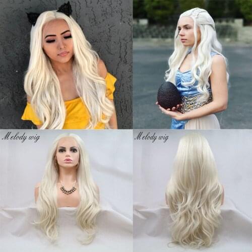 Melody Wig 60# Long Body Wave White Color 13*3 Lace Front Synthetic Wig Heat Resistant Fiber for Women Cosplay Everyday Wig