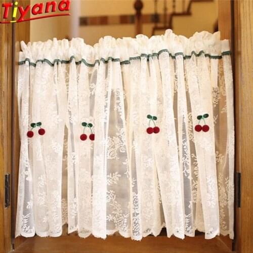 Pastoral Lace Short Curtains for Kitchen White Short Tulle for Bookshelf Cherry Lace Sheer Voile Hot Sales New Arrival QT037#30