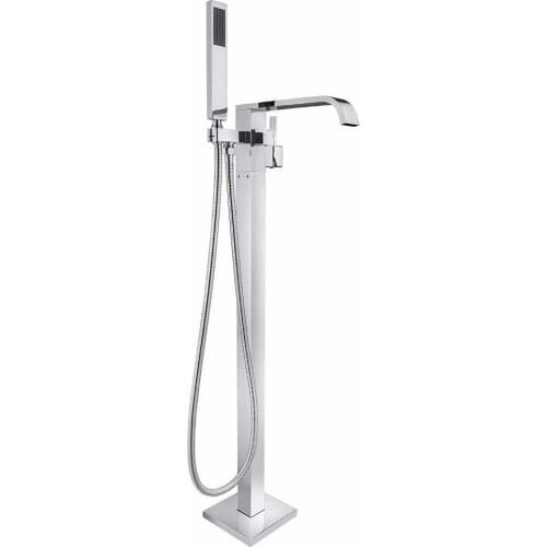 Popular chrome solid brass bathroom Floor Mounted Standing Bathtub Faucet Single Handle Mixer Tap with Handheld Shower Head