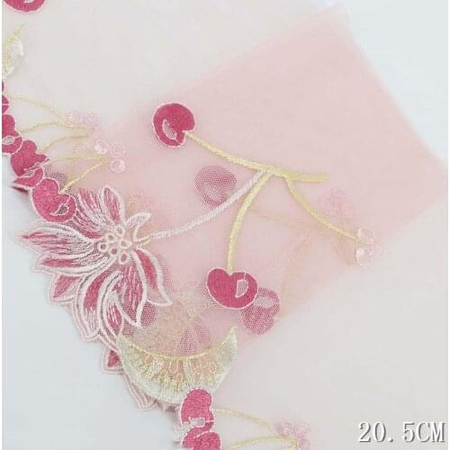 23Yards Pink Lace Trim Embroidery Lace Fabric Mesh Cherry Flowers Applique Ribbon Tulle Guipure Cord Lace Sewing DIY Doll Cloth