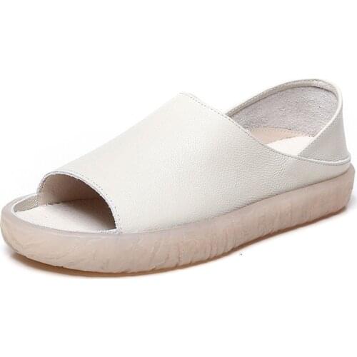 2021 Soft Sandals Women Summer Shoes Ladies Peep Toe Gladiator Sandals for Women Cow Genuine Leather Casual Flat Sandals Female