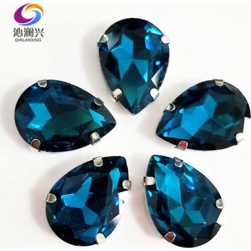 Peacock blue DR shape High quality Glass Crystal flatback sew on claw rhinestones,Diy Clothing accessories SWS13