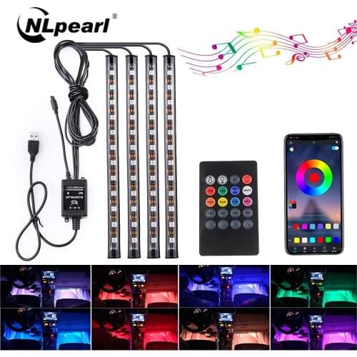 NLpearl LED Car Foot Ambient Light With USB Wireless Remote APP Music Control RGB Auto Interior Decorative Atmosphere Lights