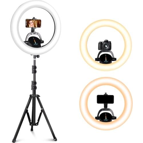 18 Inch Led Ring Light Stand Dimmable Photography Studio Cosmetic Selfie Lamp Ring Light with Tripods Phone Holder Yellow White