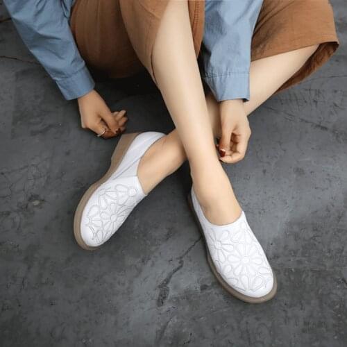 Tilocow Women Genuine Leather Oxfords Shoes Ladies Flats Leather Shoes Woman Flat With Embroider Footwear Female Casual Flats