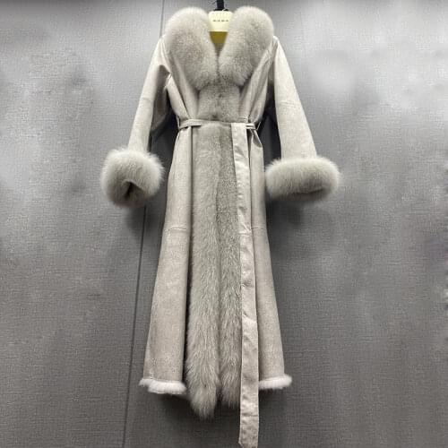 2020 New Luxury Womens Jacket Leather Genuine Rabbit Skin Fur Coat With Real Fox Fur Collar Female Real Leather And Fur Outwear