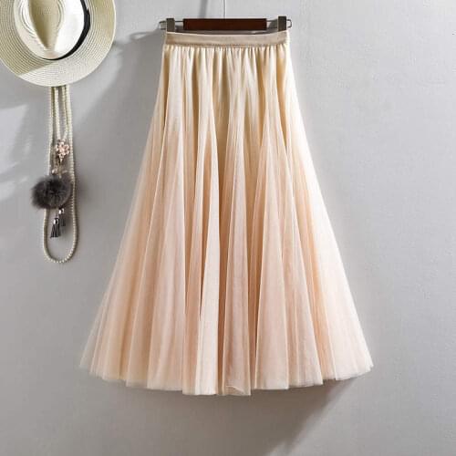 New Spring Summer Elastic High Waist Mesh Tulle Skirt Women Jupe Femme 3 Layers Maxi Long Skirt Fashion Tutu Skirts Womens HK264