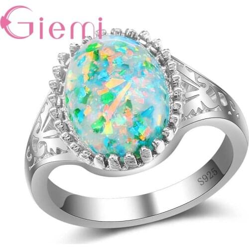 New Arrival AAA Big Color Opal 925 Sterling Silver Hollow Pattern Ring For Women Female Party Jewelry Wholesale