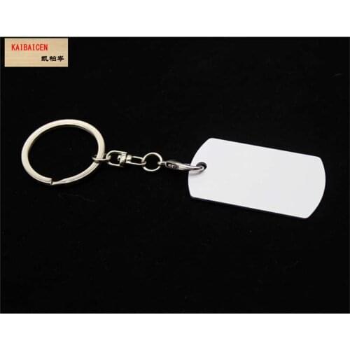 15pcs/lot sublimation white aluminum blank keychains heat transfer printing key ring material two sides printed