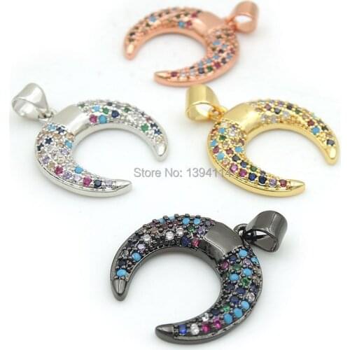 19*19*3mm Micro Pave CZ Of Mixing Colors Crescent Charms Fit For Men And Women Making Necklaces Jewelry