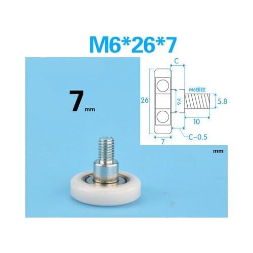 2pcs M6 thread screw screw 626 bearing pulley plastic molding showcase drawer wheel POM nylon shaft flat wheel M6F