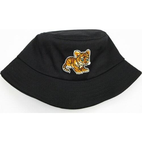 2021 Tiger Animal Embroidery Cotton Bucket Hat Fisherman Hat Outdoor Travel Sun Cap Hats for Men and Women 313