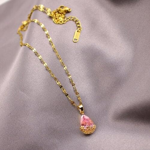 316L Stainless Steel New Fashion Jewelry Vintage Flowers Droplet Crystal Zircon Charms Chain Choker Necklaces Pendants For Women