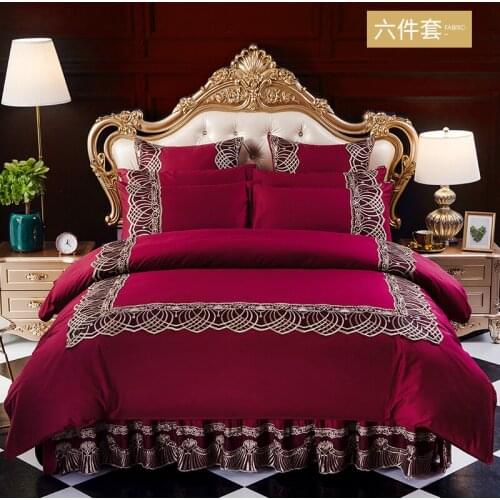 4Pcs Whole cotton Embroidery style luxury bedding sets queen king size duvet cover set bed skirt set pillowcase silk bedclothes