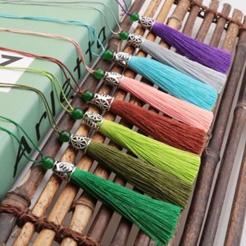 5pcs/lot High-grade Jades Bead Alloy Cap Tassels Charms Smooth Handmade Decorative Tassel Fringes DIY Jewelry Bookmark Clothing
