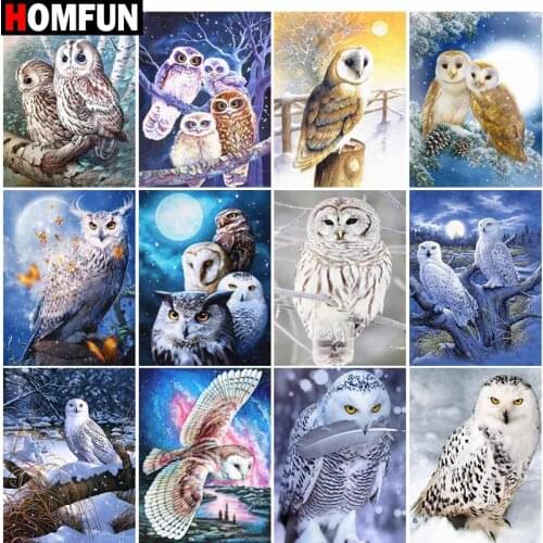 HOMFUN Full Square/Round Drill 5D DIY Diamond Painting "Animal owl landscape" Embroidery Cross Stitch 5D Home Decor Gift