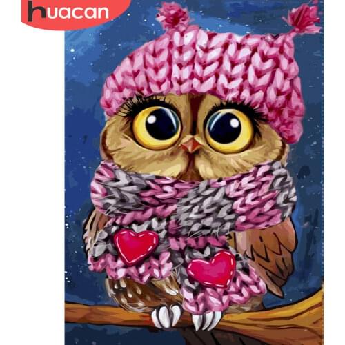 HUACAN Diamond Painting Owl Animal 5D DIY Diamond Embroidery Cross Stitch Mosaic Rhinestones Picture Home Decor