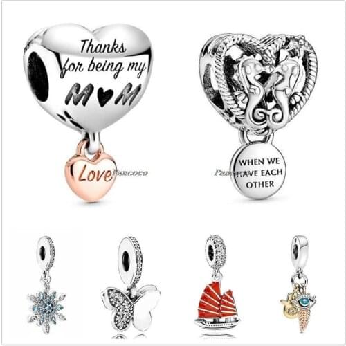 Authentic 925 Sterling Silver Love You Mum Heart & Thanks For Being My Mum Charm Beads Fit Pandora Bracelet & Necklace Jewelry