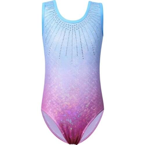 BAOHULU Gradient Color Ballet Leotard for Girls Sleeveless Rhinestone Gymnastics Bodysuit Balleina Practice Performance Costumes