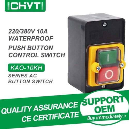 Free Shipping CHYT KAO-10KH Low Voltage AC 220V 380V 10A Waterproof Power Supply Button Switch For Bench Drill