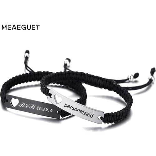 Personalized Couples Rope Bracelet For Women Men Name Coordinate Engraved Heart Wristbands Love Gifts