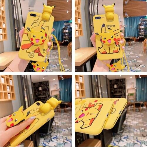 Pokemon Pikachu Three-dimensional Doll Mobile Phone Case for Iphone 7 8Plus Xr 11 12 Promax with Lanyard Bracket Shipping Free