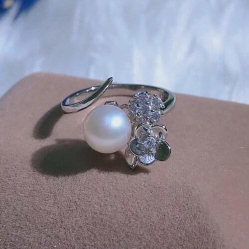 Flower 925 Sterling Silver Adjustable Free Size Ring Settings Findings Mountings Parts for Pearl Corals Jade Crystal Agate