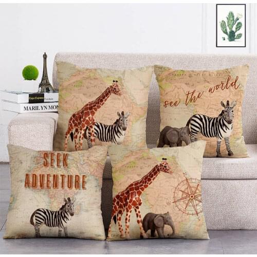 Wild Giraffe Zebra Elephant Decoration Home Decorative Pillow Sleeve Cotton Linen Cushion Cover Sofa Pillow Throw Pillows T203