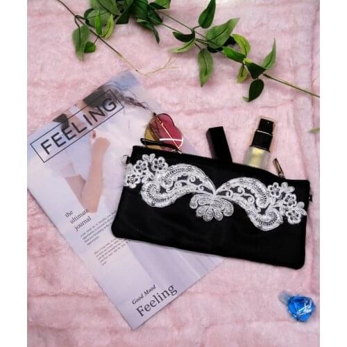 2019 Hand Made designer women lace handbags female Embroidery hand made flowers sequin 2 in 1 Purse Chain shoulder Cosmetic bag