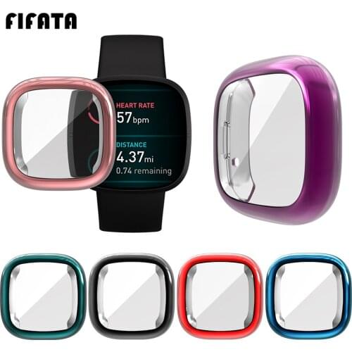 FIFATA For Fitbit Vesa 3 Full Package Screen Protective Shell For Fitbit Sense Smart Watch TPU Plating Silicone Watch Case Cover