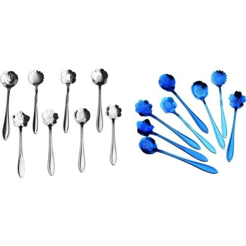 Hot Sale 8PCS/Set Stainless Steel Flower Shape Small Spoons Tea Coffee Sugar Ice Cream Spoons Set Tableware Kitchen Tool