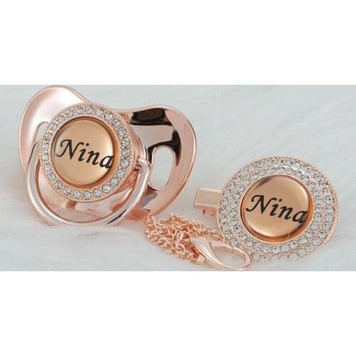 MIYOCAR Personalized any name unique gold rose red pacifier and pacifier clip BPA free dummy bling unique design PRE