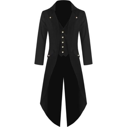 JIEZUOFANG Victorian Costume Black Tuxedo Fashion Tailcoat Gothic Steampunk Jacket Coat Frock Outfit Dovetail Uniform