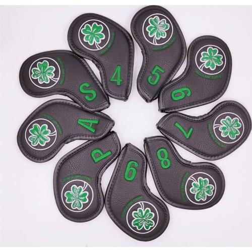 Clover Golf Iron Headcover PU Leather Golf Iron Wood Club Covers #4-9PAS Complete Set 2 Colors For Men Ladies