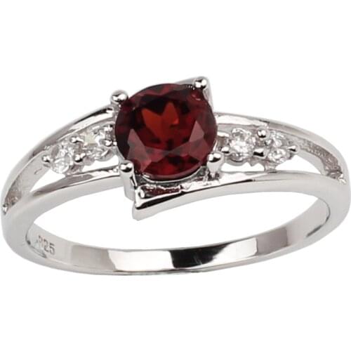 Women Sterling Silver Wedding Ring 925 Red Garnet Gemstone 6mm Stone Jewelry January Birthstone Capricorn Sign R016RGN
