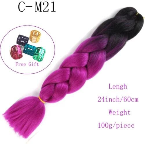 24inch Jumbo Braids Hair Long Ombre Crochet Braid Synthetic Braiding Hair Extensions for Woman Green Pink Orange 100 Colors