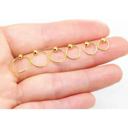 Golden/Gold color Ball Bead Small Ear Bone Hoop Earrings For Women Men 925 Sterling Silver Bead Round Circle Earrings Hoops